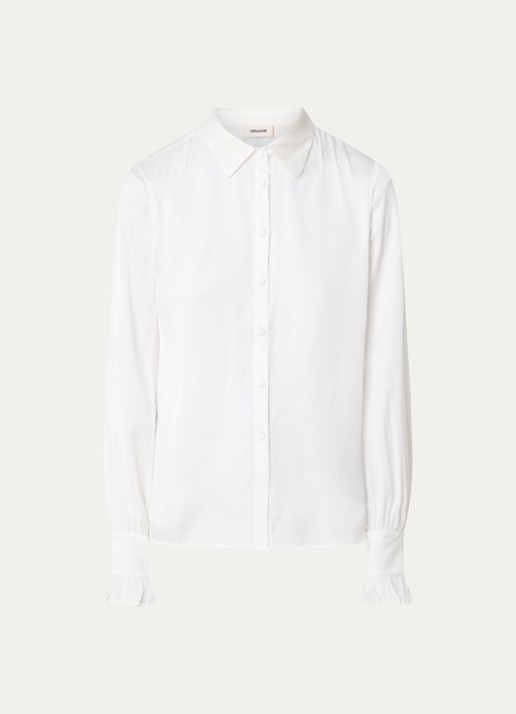 Zadig&Voltaire Thely blouse van satijn met ruches - voorkant gebroken wit