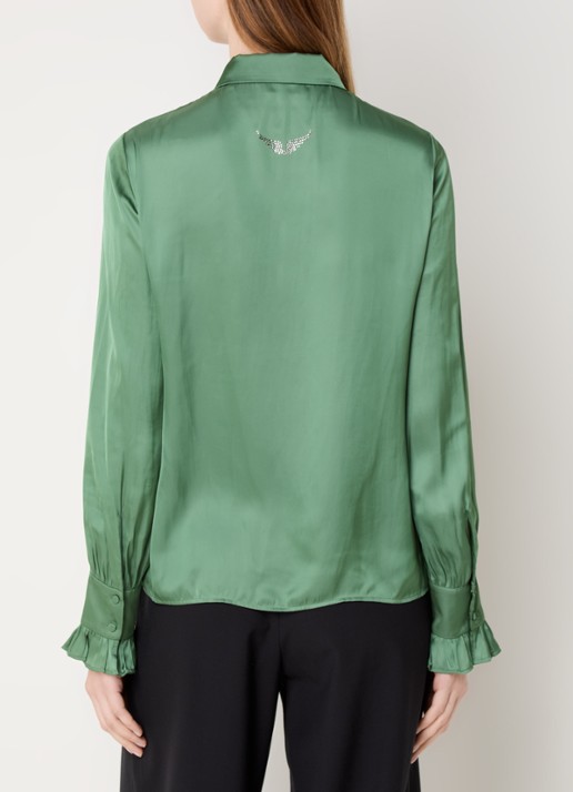 Zadig&Voltaire Thely blouse van satijn met ruches - achterkant 3 groen