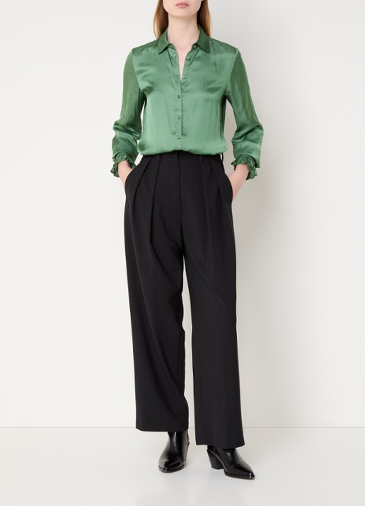 Zadig&Voltaire Thely blouse van satijn met ruches - voorkant 2 groen