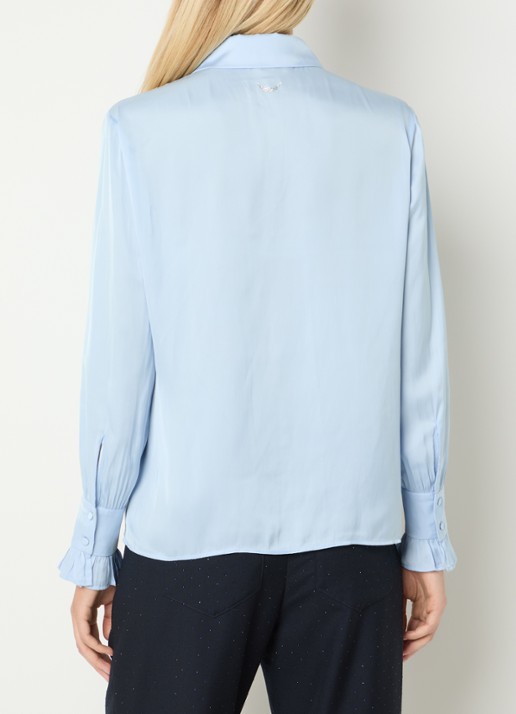 Zadig&Voltaire Thely blouse van satijn met ruches - achterkant 4 blauwgrijs