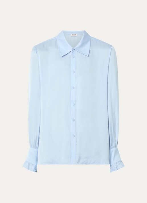 Zadig&Voltaire Thely blouse van satijn met ruches - voorkant blauwgrijs
