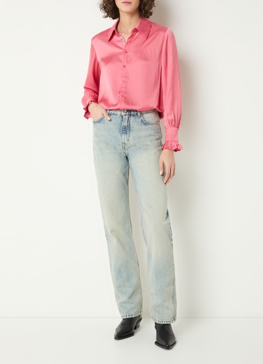 Zadig&Voltaire Thely blouse van satijn met ruches - voorkant 3 koraalroze