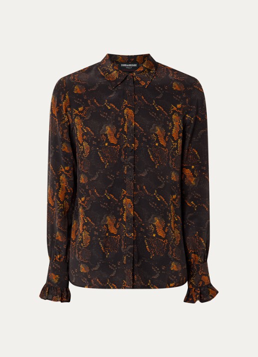 Zadig&Voltaire Thely blouse van zijde met slangenprint - voorkant 3 zwart