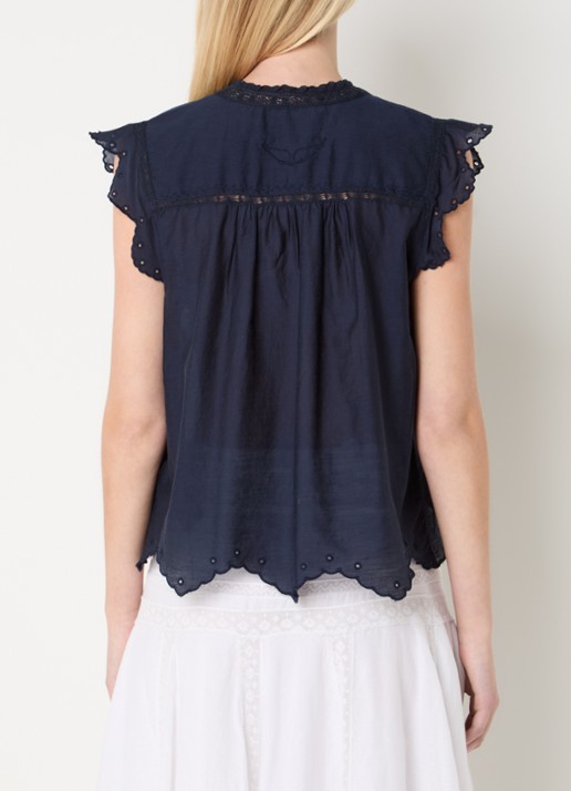 Zadig&Voltaire Tika Tomboy semi-transparante blouse met broderie - achterkant 3 donkerblauw
