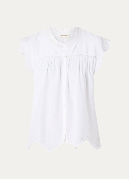 Zadig&Voltaire Tika Tomboy semi-transparante blouse met broderie - voorkant 3 wit