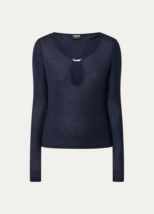 Zadig&Voltaire Tina longsleeve met cut-out detail - voorkant 2 donkerblauw