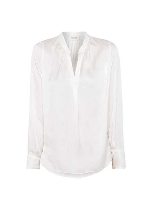 Zadig&Voltaire Tink blouse van satijn met V-hals - voorkant 3 wit