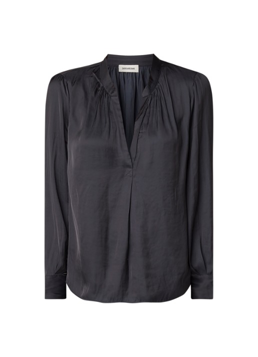 Zadig&Voltaire Tink blouse van satijn met V-hals - voorkant 3 zwart