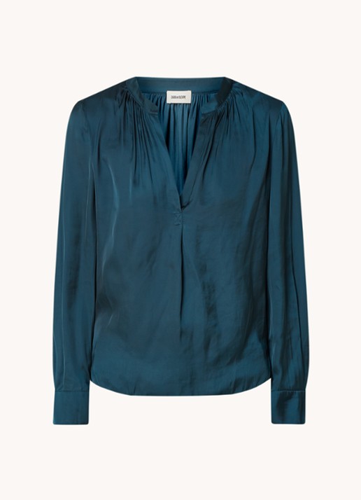 Zadig&Voltaire Tink tuniek van satijn met plooidetail - voorkant 2 petrol