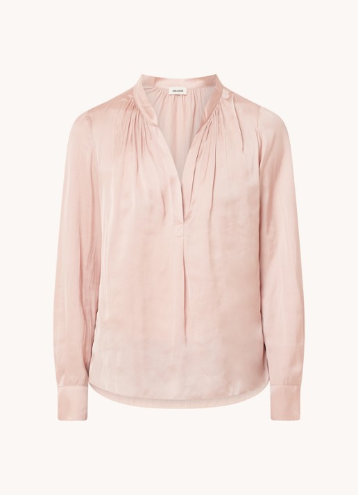 Zadig&Voltaire Tink tuniek van satijn met plooidetail - voorkant 2 zalmroze