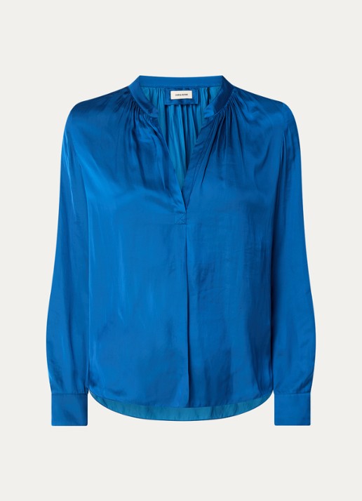 Zadig&Voltaire Tink tuniek van satijn met plooidetail - voorkant blauw