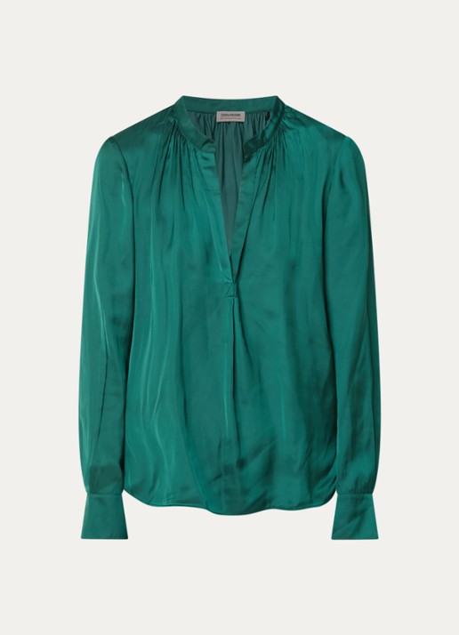 Zadig&Voltaire Tink tuniek van satijn met plooidetail - voorkant groen