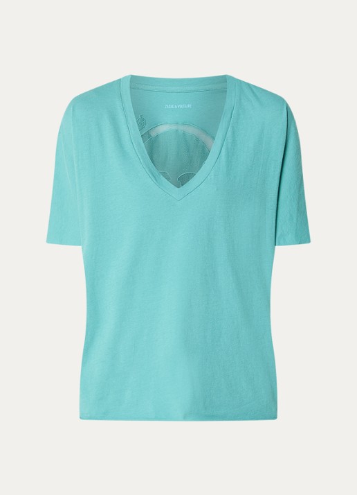 Zadig&Voltaire Tommer T-shirt met borduring  - voorkant zeegroen