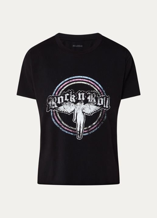 Zadig&Voltaire Tommer T-shirt met print en strass - voorkant zwart