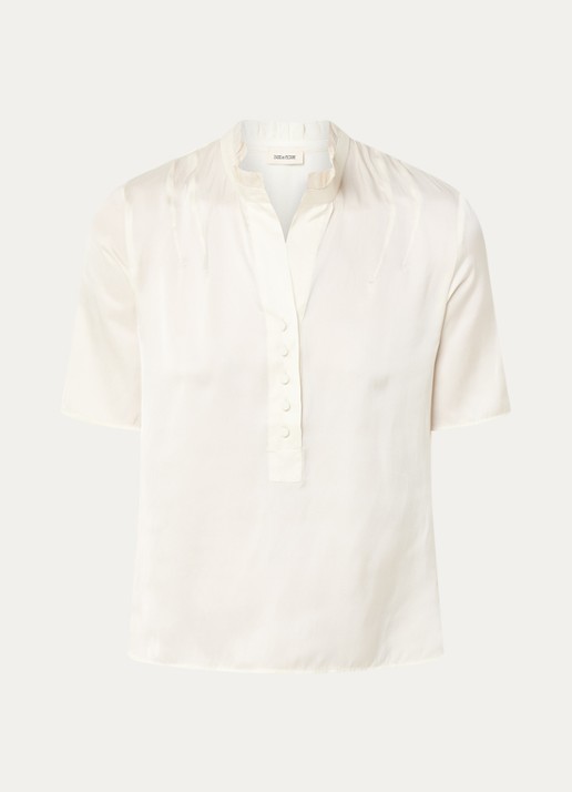Zadig&Voltaire Topher tuniek van satijn met ruches - voorkant creme