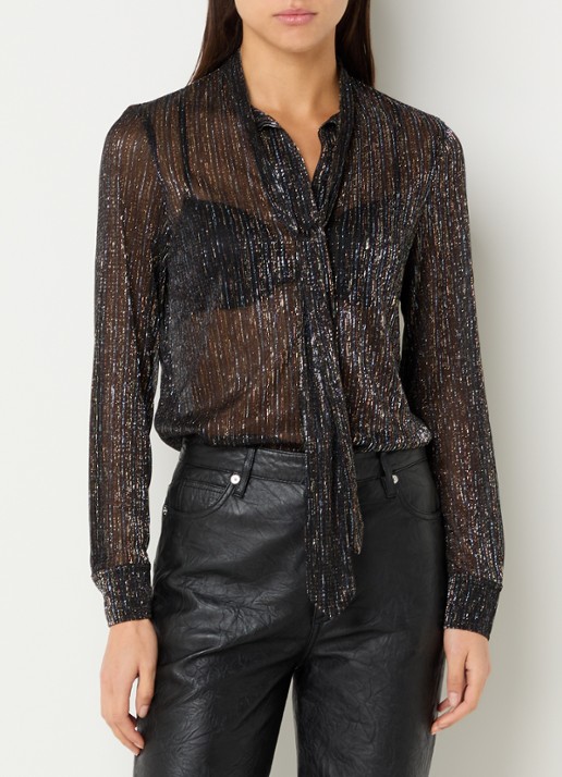 Zadig&Voltaire Tulba semi-transparante blouse met sjaalkraag en lurex