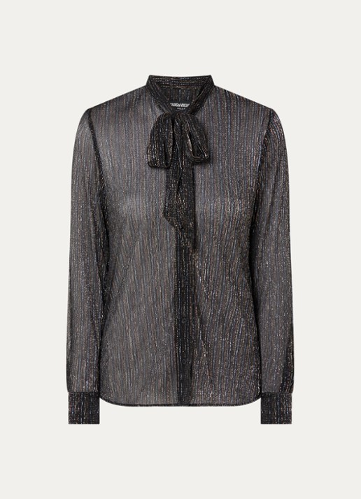 Zadig&Voltaire Tulba semi-transparante blouse met sjaalkraag en lurex - voorkant 3 zwart