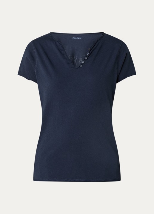 Zadig&Voltaire Tunesien T-shirt met V-hals - voorkant 2 donkerblauw