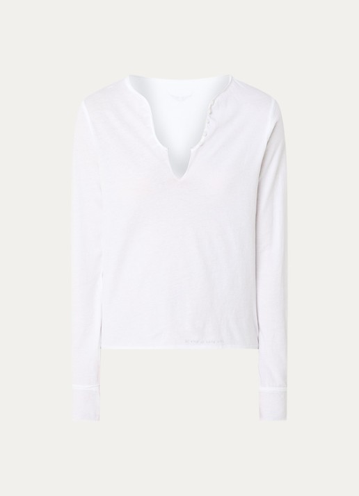 Zadig&Voltaire Tuni longsleeve met V-hals en sierknopen - voorkant wit