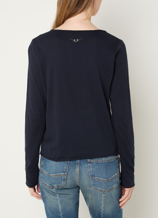 Zadig&Voltaire Tuni longsleeve met V-hals en sierknopen - achterkant 4 donkerblauw