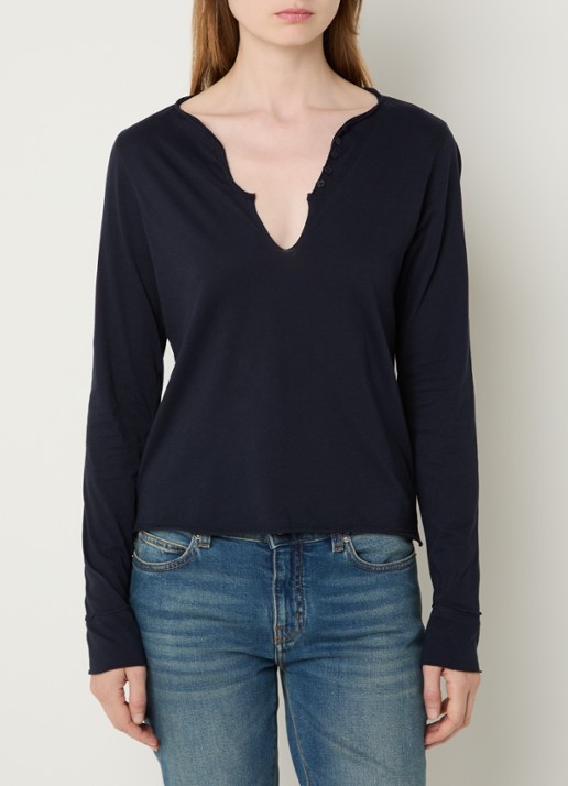 Zadig&Voltaire Tuni longsleeve met V-hals en sierknopen - detail 3 donkerblauw