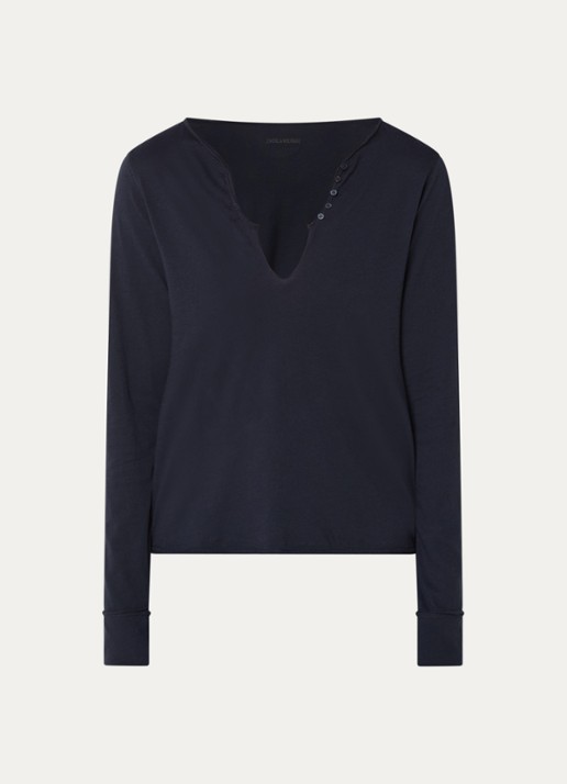 Zadig&Voltaire Tuni longsleeve met V-hals en sierknopen - voorkant donkerblauw