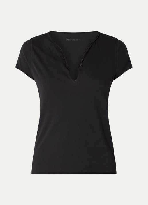 Zadig&Voltaire Tuni T-shirt met V-hals - voorkant 2 zwart