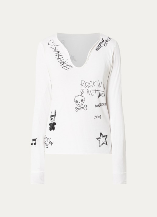Zadig&Voltaire Tunisien longsleeve met print en strass - voorkant wit