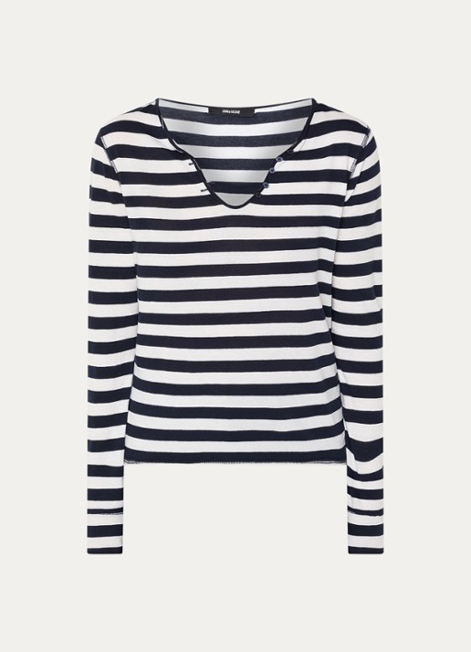Zadig&Voltaire Tunisien longsleeve met V-hals - voorkant donkerblauw