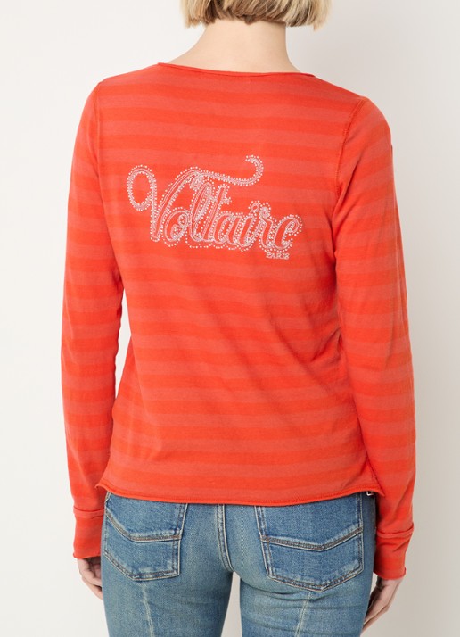Zadig&Voltaire Tunisien longsleeve met V-hals - detail oranjerood