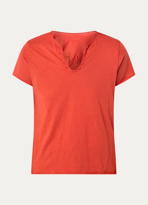 Zadig&Voltaire Tunisien T-shirt met details van mesh en borduring - voorkant 3 oranjerood