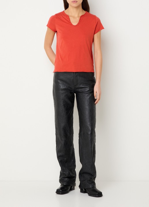 Zadig&Voltaire Tunisien T-shirt met details van mesh en borduring - voorkant 4 oranjerood