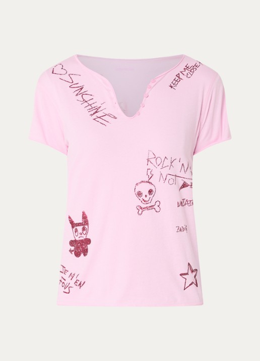 Zadig&Voltaire Tunisien T-shirt met print en strass - voorkant roze