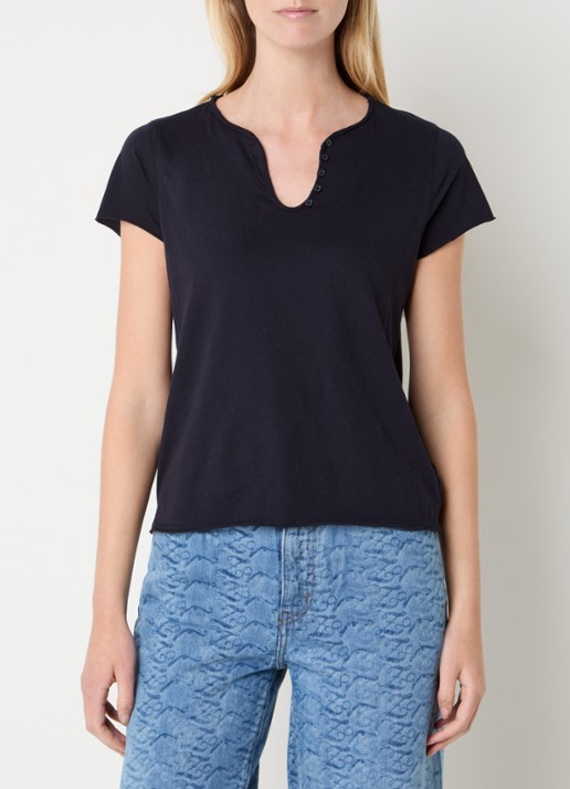 Zadig&Voltaire Tunsien T-shirt met opengewerkt dessin en borduring  - achterkant donkerblauw