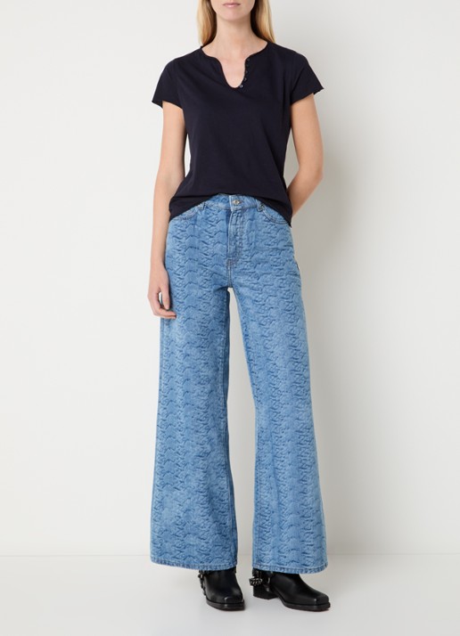 Zadig&Voltaire Tunsien T-shirt met opengewerkt dessin en borduring  - voorkant 3 donkerblauw