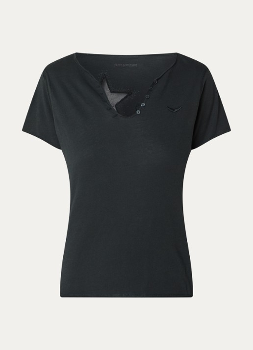 Zadig&Voltaire Tunsien T-shirt met strass - voorkant 2 grijsmele