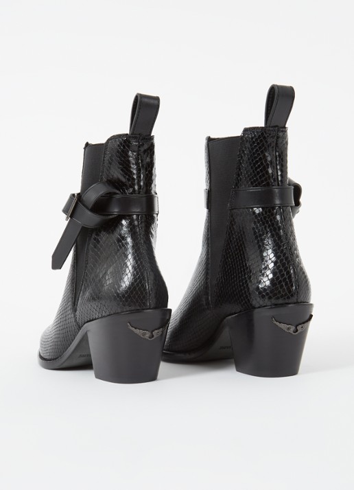 Zadig&Voltaire Tyler Cecilia enkellaarsje van leer met slangenstructuur - detail 2 zwart