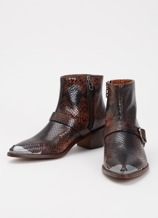 Zadig&Voltaire Tylow Wild Mirror cowboylaars van kalfsleer met slangenstructuur - detail roodbruin