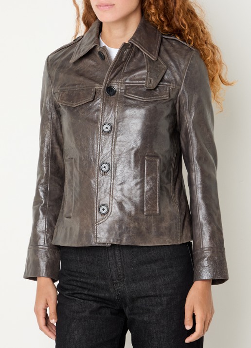 Zadig&Voltaire Veram jack van lamsleer met steekzakken - detail grijs