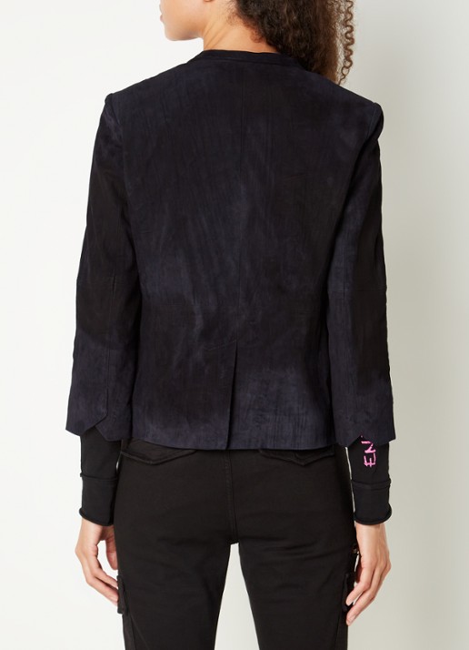 Zadig&Voltaire Verys blazer van geitensuéde met klepzakken - achterkant 3 donkerblauw