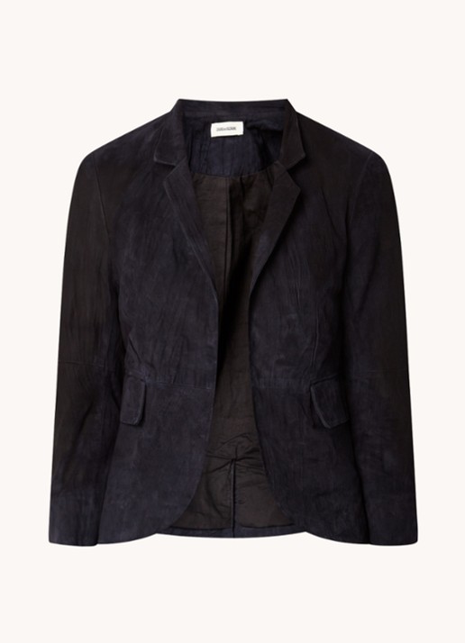 Zadig&Voltaire Verys blazer van geitensuéde met klepzakken - voorkant donkerblauw