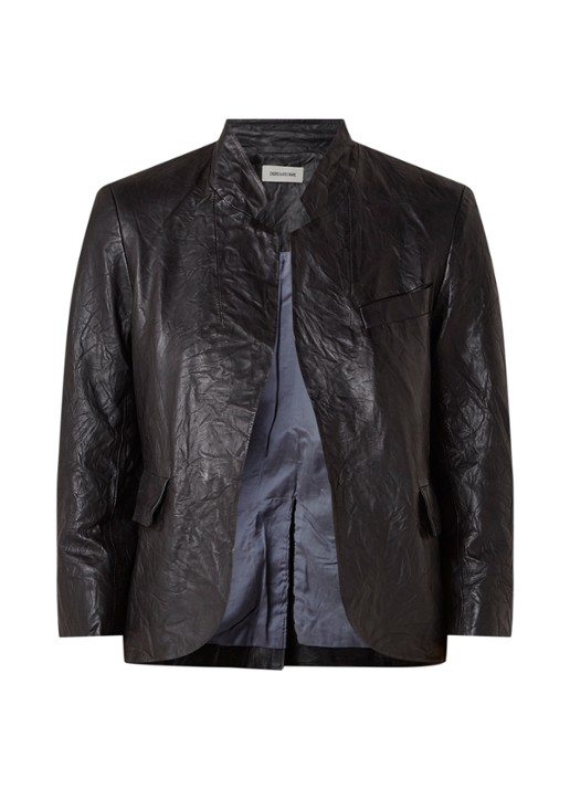 Zadig&Voltaire Verys blazer van lamsleer met kreukeffect - voorkant zwart
