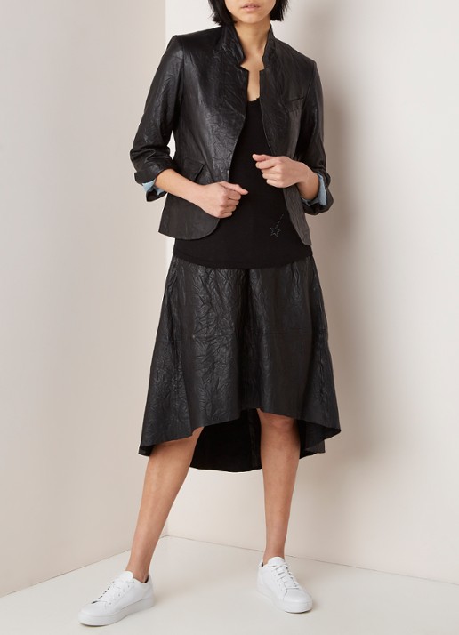 Zadig&Voltaire Verys blazer van lamsleer met kreukeffect - voorkant 2 zwart