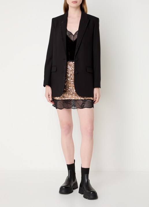 Zadig&Voltaire Viva blazer met klepzakken en strass - voorkant 4 zwart