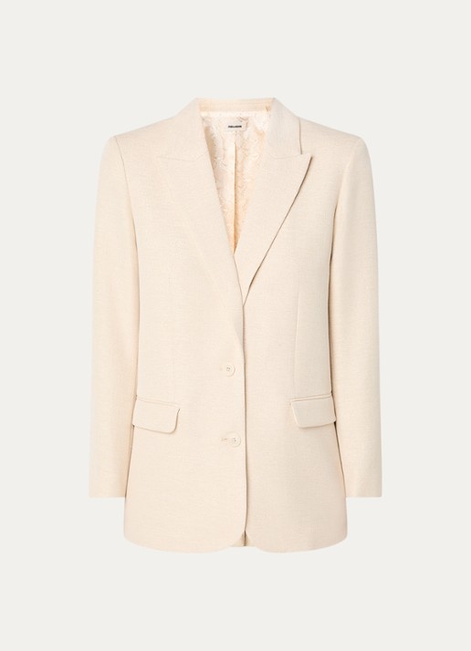 Zadig&Voltaire Viva single-breasted blazer met schoudervulling en lurex - voorkant 2 vanillegeel