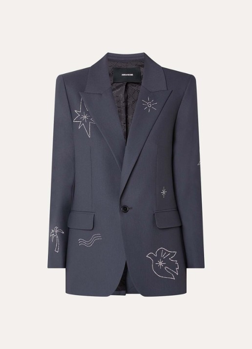 Zadig&Voltaire Vival blazer met strass en klepzakken - voorkant 2 antraciet