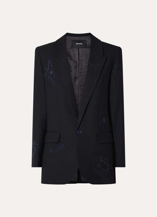 Zadig&Voltaire Vival blazer met strass en klepzakken - voorkant 3 donkerblauw