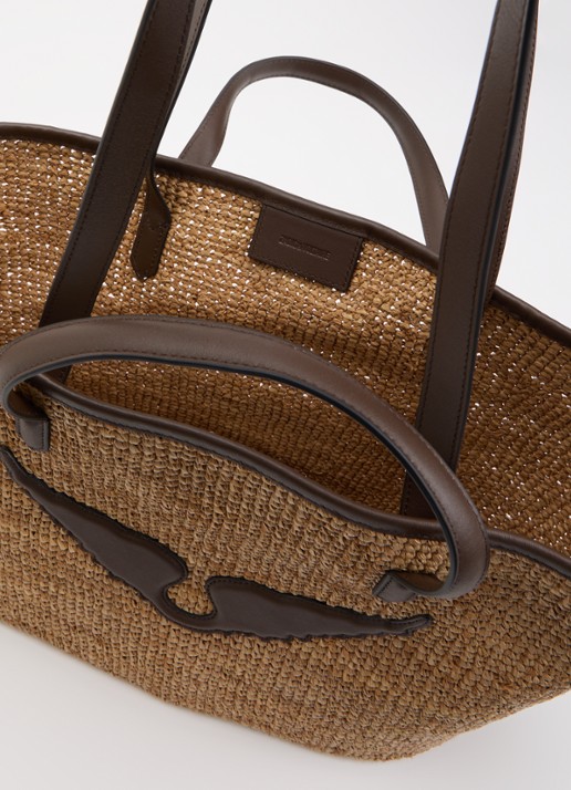 Zadig&Voltaire Wings shopper van raffia met logo - detail camel