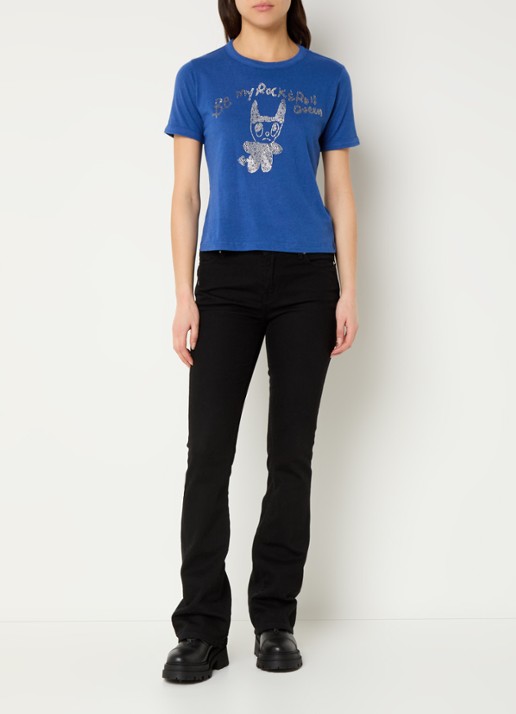 Zadig&Voltaire Woos T-shirt in linnenblend met strass - voorkant 3 kobaltblauw