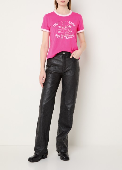 Zadig&Voltaire Woos T-shirt met logoprint en borduring - voorkant 3 roze